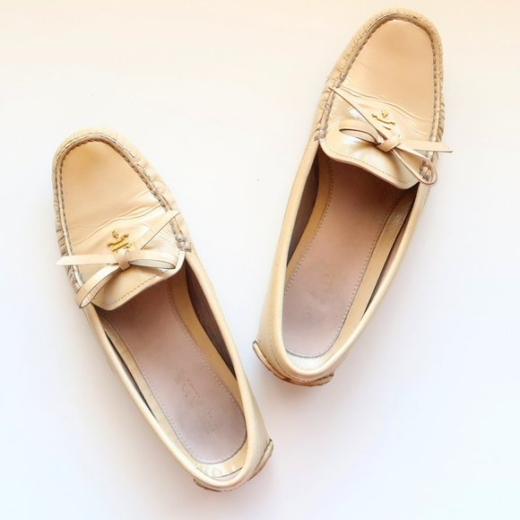 AUTHENTIC Prada Cream Leather Bow Detail Driving Loafers / Flat Slip On Shoes 7 - Picture 15 of 16